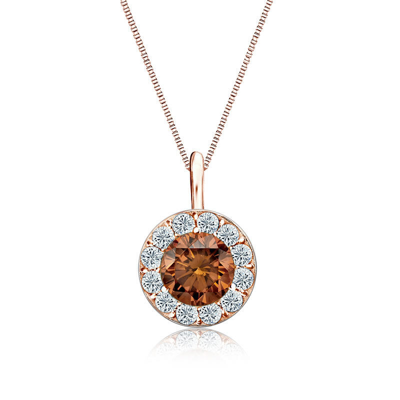Champagne & White Diamond Halo 1ct. Pendant in 14k Rose Gold image number null