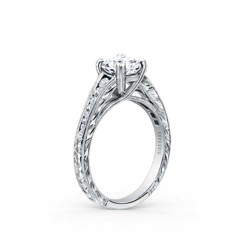 Hand Engraved Intricate Diamond Engagement Semi-Mount in 18k White Gold ...