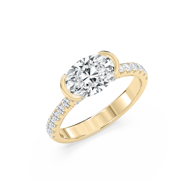 Oval Lab Grown Diamond 2 1/2ctw. East West Half Bezel Engagement Ring in 14k Yellow Gold image number null
