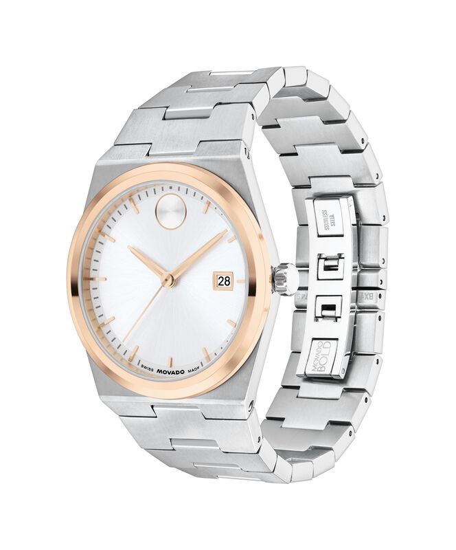 Movado Men's Bold Quest Stainless Steel Rose Gold IP White Dial 40mm image number null