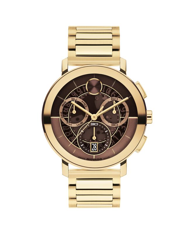 Movado Men's BOLD Evolution 2.0 Chronograph Brown Skeleton Yellow IP 42mm Watch 3601265 image number null