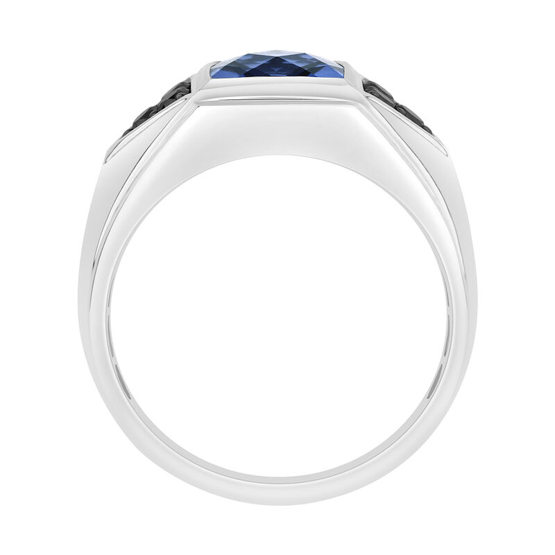 Men's 8mm Created Sapphire & Black Diamond Ring in 10k White Gold image number null