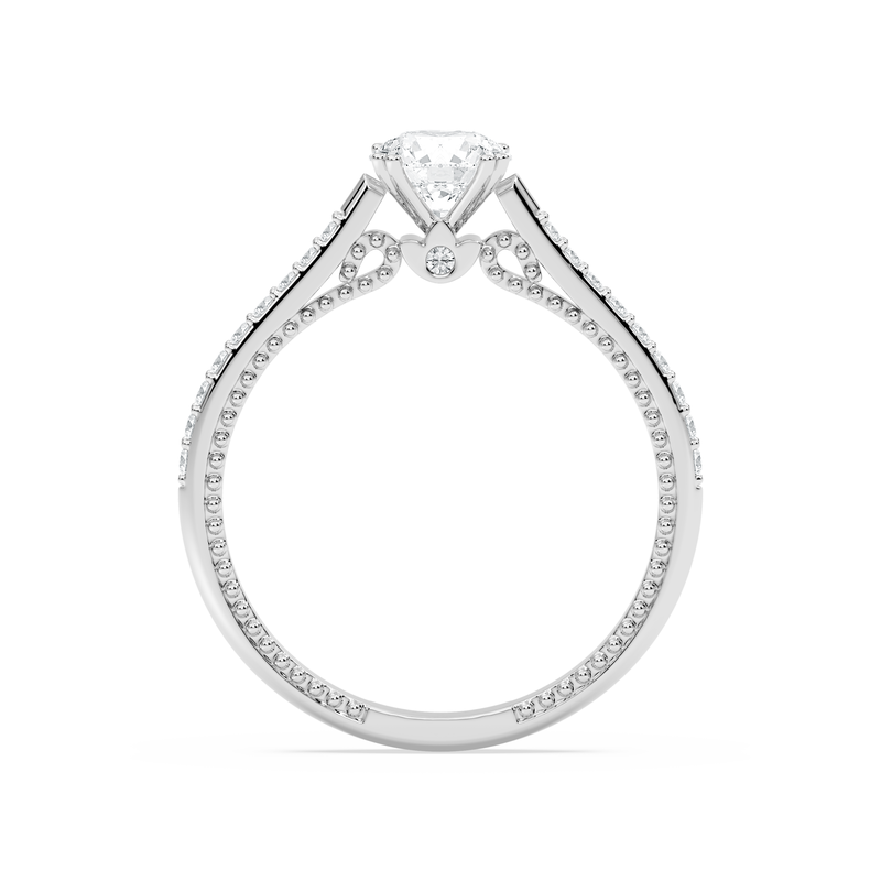 Round Lab Grown Diamond 2 1/4ctw. Classic Beaded Side Engagement Ring in 14k White Gold image number null