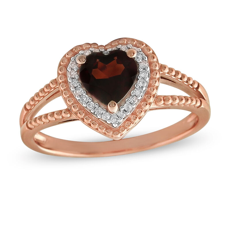 Heart-Shaped Garnet & Diamond Ring in 10k Rose & White Gold image number null