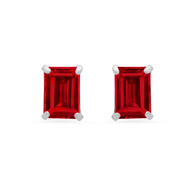 Emerald-Cut Created Ruby Solitaire Stud Earrings in 14k White Gold