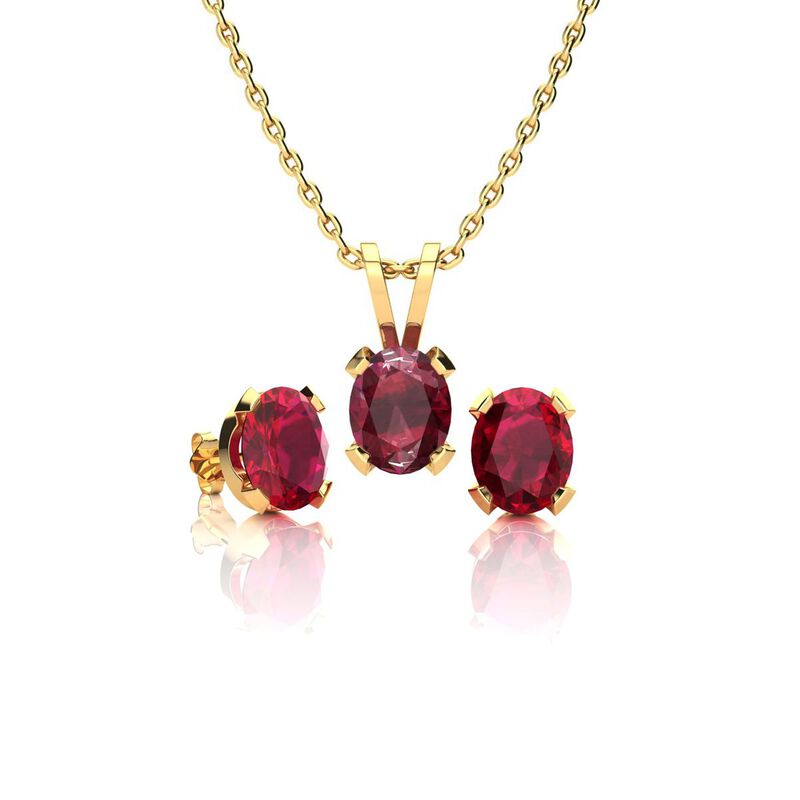 Oval-Cut Ruby Necklace & Earring Jewelry Set in 14k Yellow Gold Plated Sterling Silver image number null