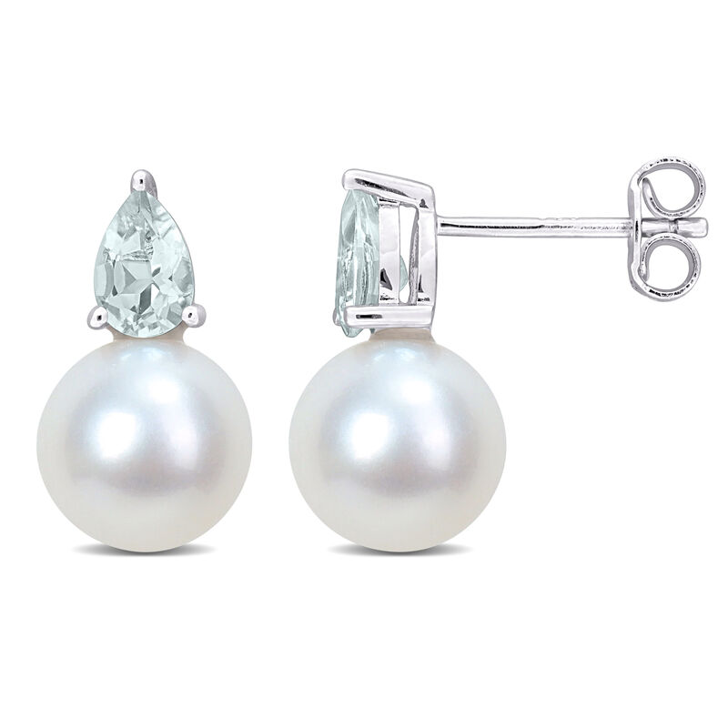 Aquamarine & Freshwater Cultured Pearl Stud Earrings in Sterling Silver image number null