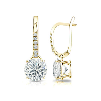 Diamond 2ctw. 4-Prong Round Drop Earrings in 14k Yellow Gold SI2 Clarity