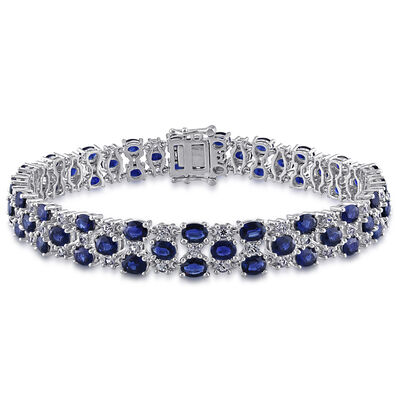 Oval Blue Sapphire & White Sapphire Bracelet in 14k White Gold