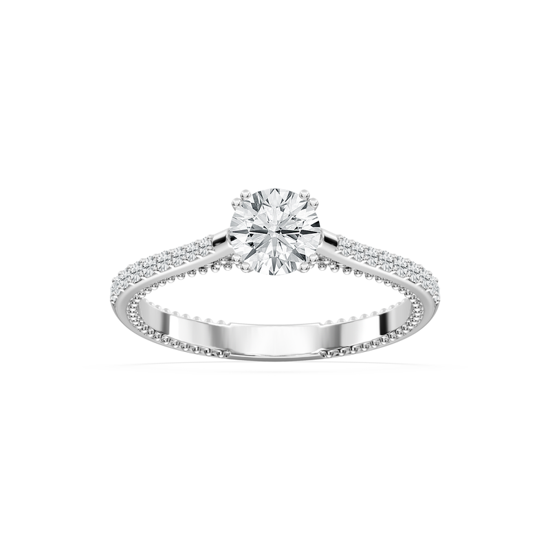Round Lab Grown Diamond 2 1/4ctw. Classic Beaded Side Engagement Ring in 14k White Gold image number null