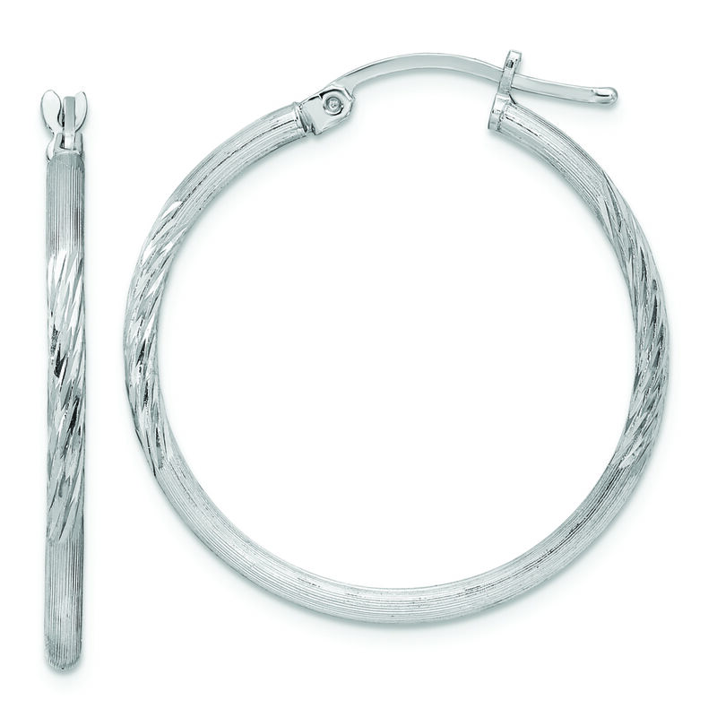 Diamond-Cut 2mm Hoop Earrings in Sterling Silver image number null