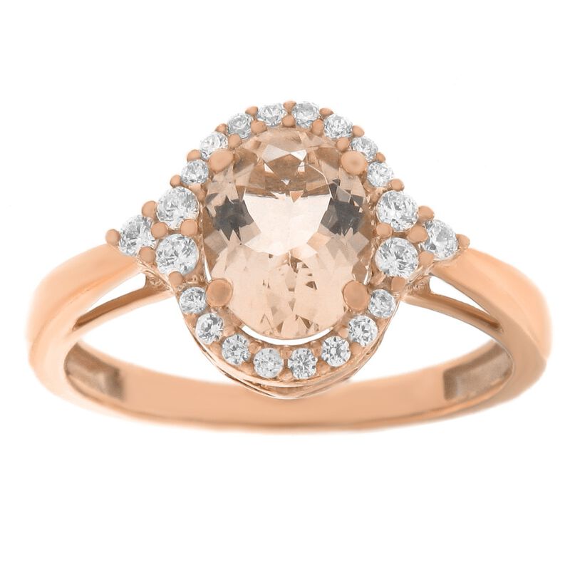Oval Morganite Gemstone & Diamond Halo Ring in 10k Rose Gold image number null