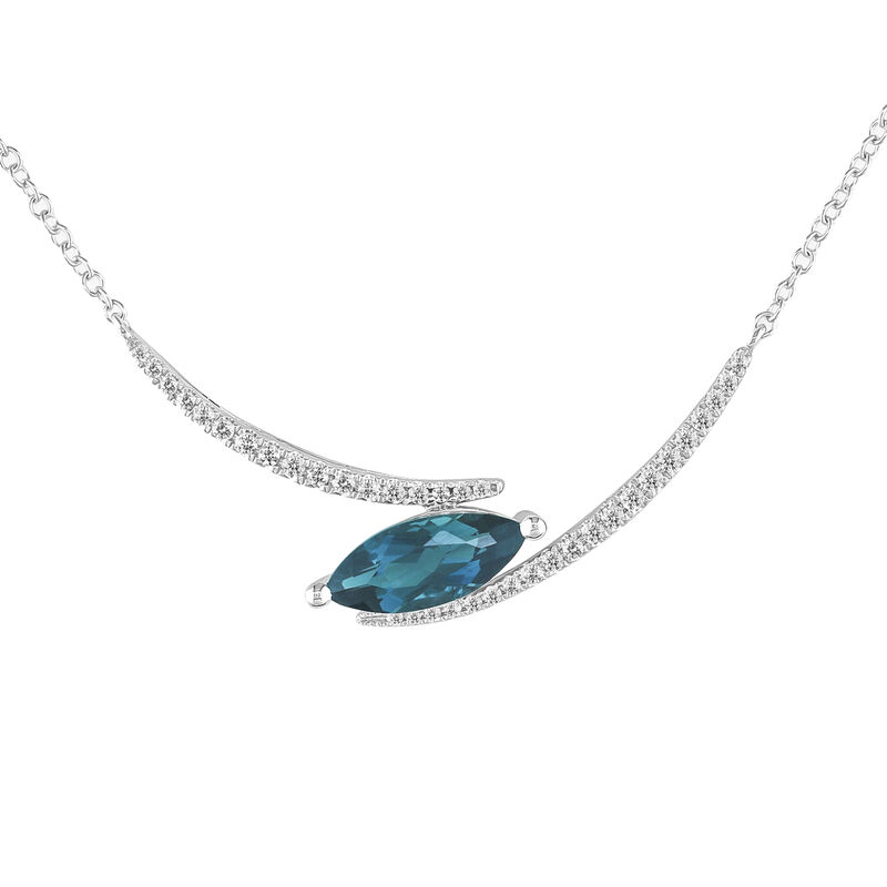 Marquise-Cut Long Blue Topaz & Diamond Necklace in 10k White Gold image number null