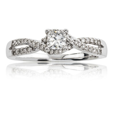 Iris. Diamond Princess-Cut Twist White Gold Engagement Ring