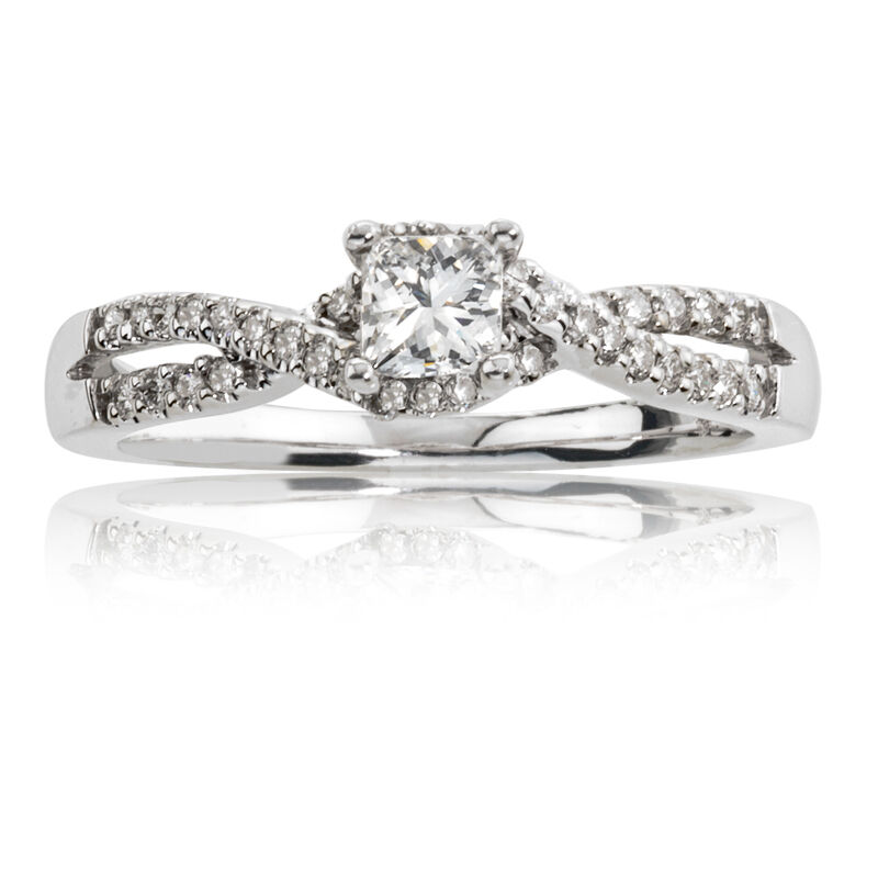 Iris. Diamond Princess-Cut Twist White Gold Engagement Ring image number null