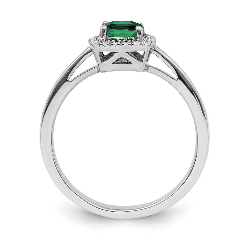 Cushion-Cut Created Emerald & Diamond Halo Ring in Sterling Silver image number null