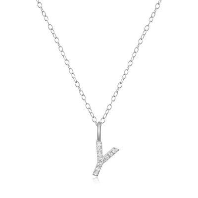 Lab Grown Diamond Letter Y Initial Pendant Necklace in Sterling Silver