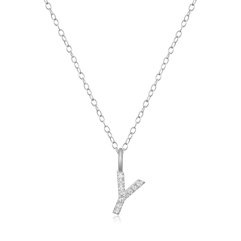 Lab Grown Diamond Letter Y Initial Pendant Necklace in Sterling Silver image number null