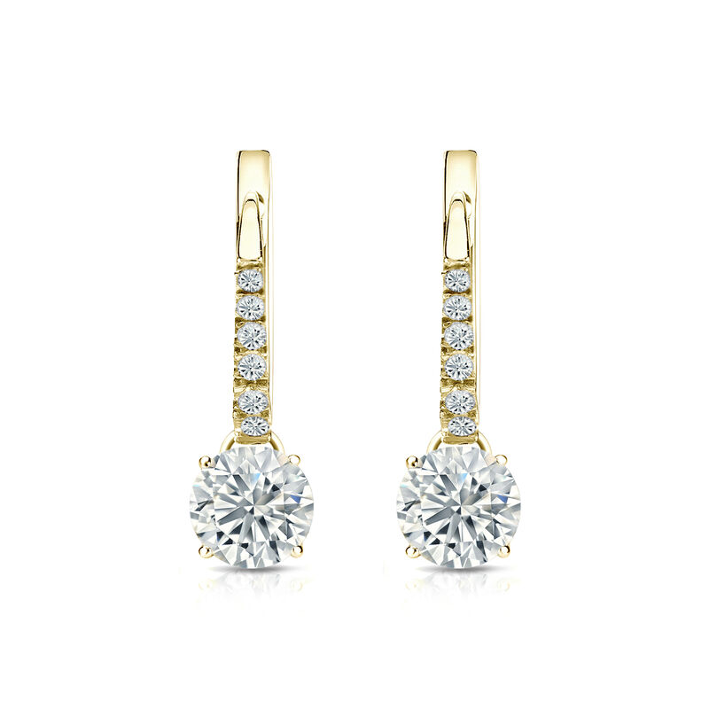 Diamond 1ctw. 4-Prong Round Drop Earrings in 18k Yellow Gold VS2 Clarity image number null
