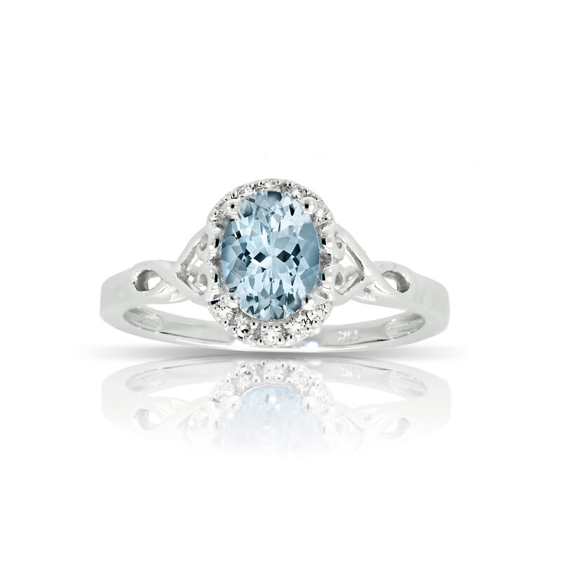 Aquamarine & Diamond Halo Oval Ring in 10k White Gold image number null