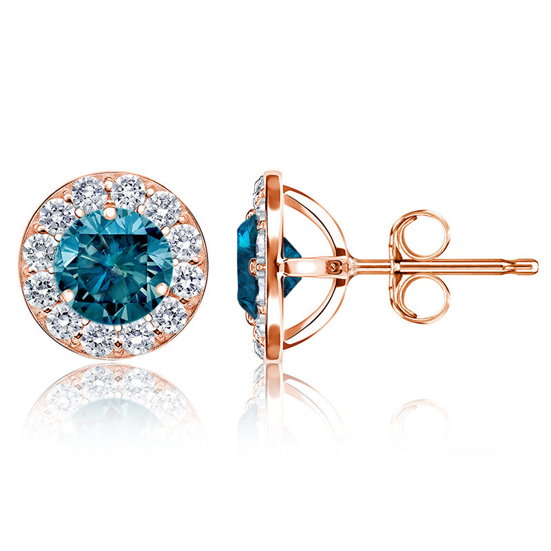 Blue 2ct. t.w. Diamond Halo Stud Earrings in 14k Rose Gold image number null