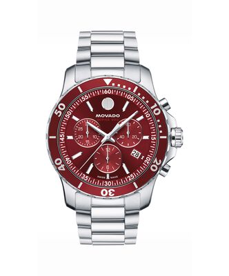 Movado Men's Series 800 Chronograph Deep Red Sunray Dial White Stainless Steel 42mm Watch 2600194