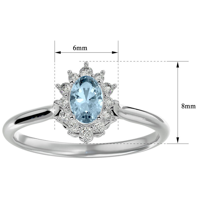 Oval-Cut Aquamarine & Diamond Halo Ring in 14k White Gold image number null