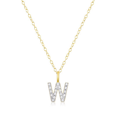 Lab Grown Diamond Letter W Initial Pendant Necklace in 14k Yellow Gold Plated Sterling Silver