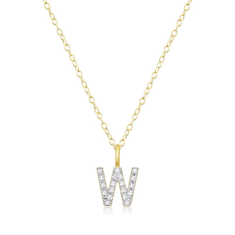 Lab Grown Diamond Letter W Initial Pendant Necklace in 14k Yellow Gold Plated Sterling Silver image number null