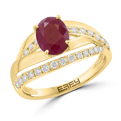 EFFY Oval-Cut Ruby & Diamond Ring in 14k Yellow Gold