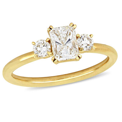 Three-Stone Radiant & Round 1ctw. Diamond Engagement Ring in 14k Yellow Gold