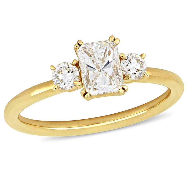 Three-Stone Radiant & Round 1ctw. Diamond Engagement Ring in 14k Yellow Gold image number null