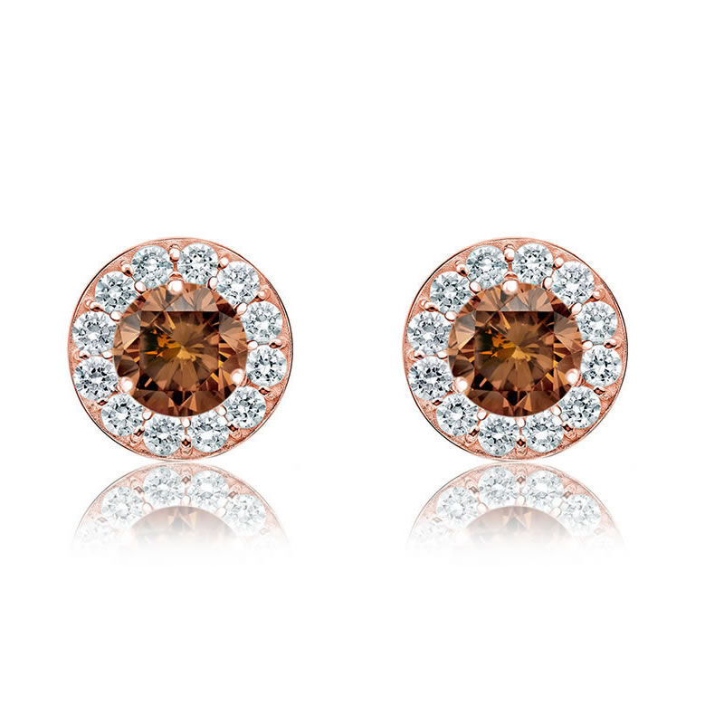Champagne 1 1/2ct. Diamond Halo Stud Earrings in 14k Rose Gold image number null