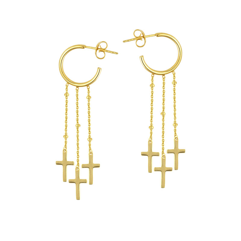 Semi Hoop with Dangle Cross Trio Earrings in 14k Yellow Gold image number null