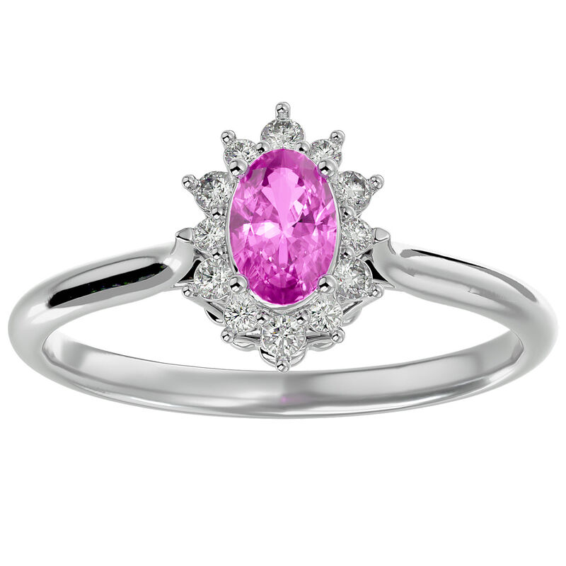Oval-Cut Pink Sapphire & Diamond Halo Ring in Sterling Silver image number null