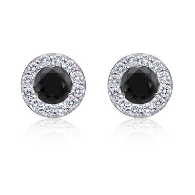 Black Diamond 2ct. t.w. Halo Stud Earrings in 14k White Gold