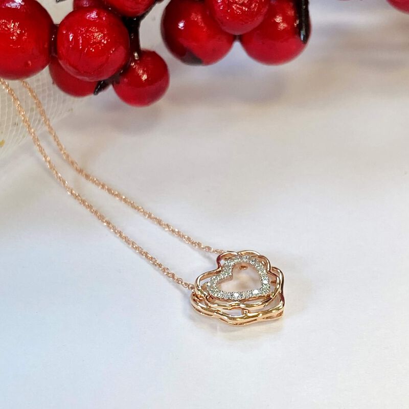 Hope & Love Diamond Heart Pendant in 10k Rose Gold image number null