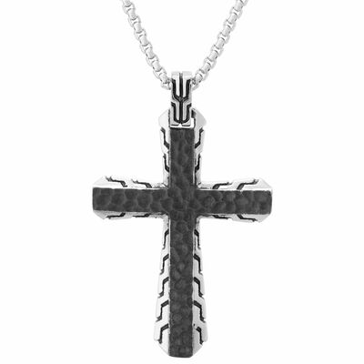 Men's Stainless Steel & Black Ion-Plate Two-Tone Cross Necklace