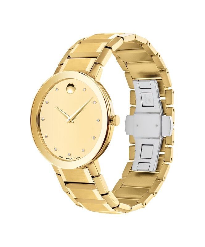 Movado Men's Sapphire Gold-Tone Mirror Museum Dial With Diamond Dial Markers Yellow PVD Stainless Steel Bracelet 39mm Watch 0607588 image number null
