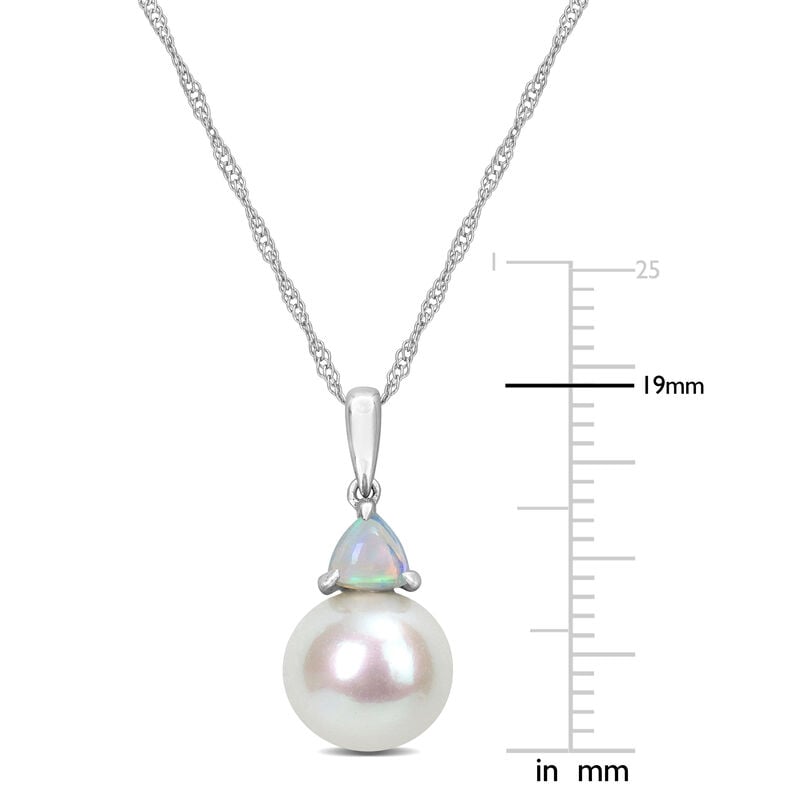 Ethiopian Opal & Freshwater Cultured Pearl Necklace in 10k White Gold image number null