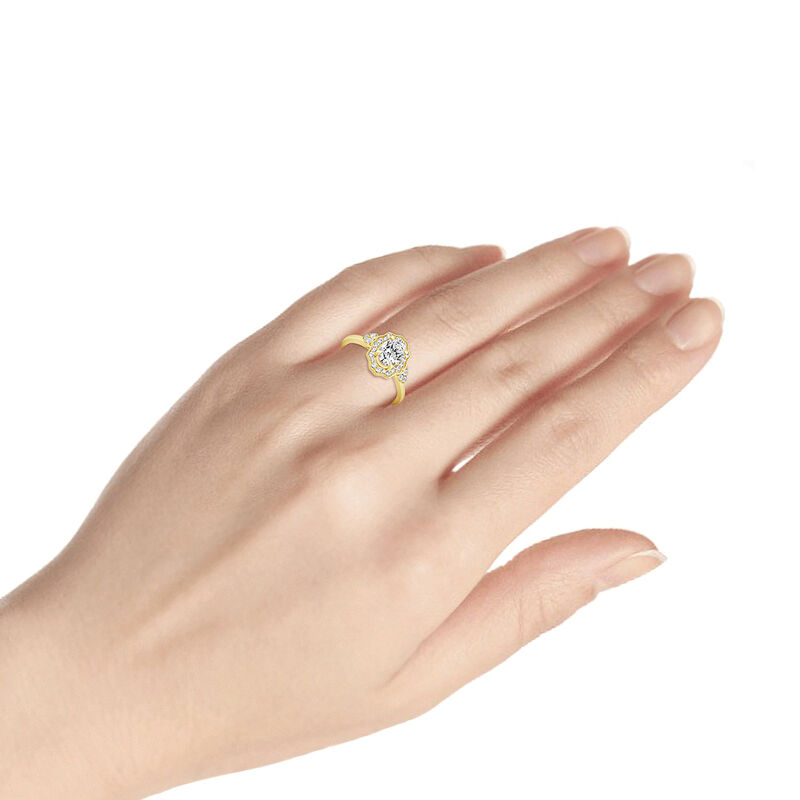 Oval Lab Grown Diamond 1 1/3ctw. Vintage Halo Engagement Ring in 14k Yellow Gold image number null