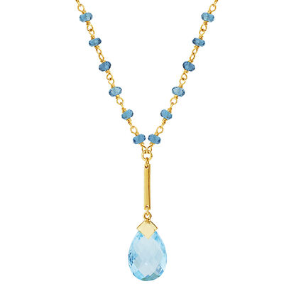 London Blue Topaz Pear Lariat Fashion Gemstone Necklace in 14k Yellow Gold