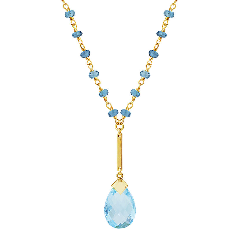London Blue Topaz Pear Lariat Fashion Gemstone Necklace in 14k Yellow Gold image number null