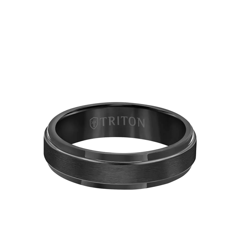 Black Tungsten Step Edge Wedding Band image number null