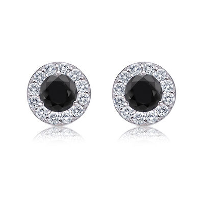 Black & White 1ct. Diamond Halo Stud Earrings in 14k White Gold