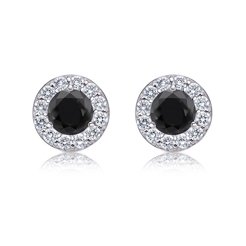 Black & White 1ct. Diamond Halo Stud Earrings in 14k White Gold image number null