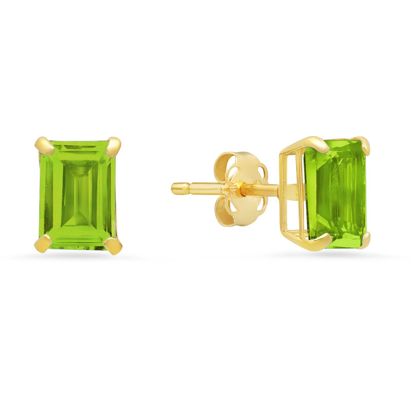 Emerald-Cut Peridot Solitaire Stud Earrings in 14k Yellow Gold image number null