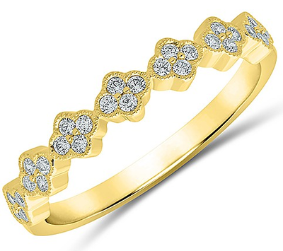 Brilliant-Cut 1/5ctw. Diamond Floral Stackable Band in 10k Yellow Gold