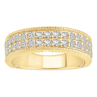 Lab Grown Diamond 1ctw. Milgrain & 14k Yellow Gold Anniversary Ring