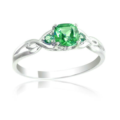Created Emerald & Diamond Birthstone Ring Sterling Silver